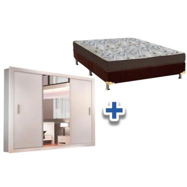 Imagem de Cama Box Casal + Colchão D45 Ortobom + Guarda Roupa Veneza Luxo Branco