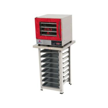 Imagem de Kit - Forno Turbo Prp-004 Plus Digital 127v Vermelho + Bancada Mes-004 + 8 Assadeiras - Progás 127v