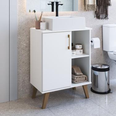 Imagem de Gabinete Para Banheiro 60cm Com 1 Porta E 2 Prateleiras Ba305 Sem Cuba Branco