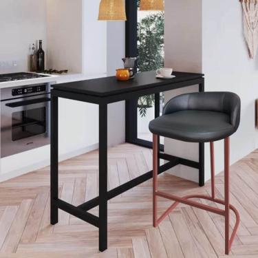 Imagem de Banqueta Betyna Com Encosto Alta Cozinha Bar Balcão Ferro Bronze Sintético Preto - Amey Decor