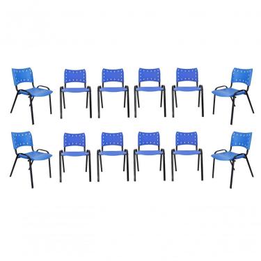 Imagem de Kit 12 Cadeiras Iso Escritório Comércio Azul Base Preta