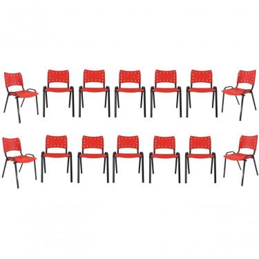 Imagem de Kit 12 Cadeiras Iso Escritório Comércio Vermelha Base Preta