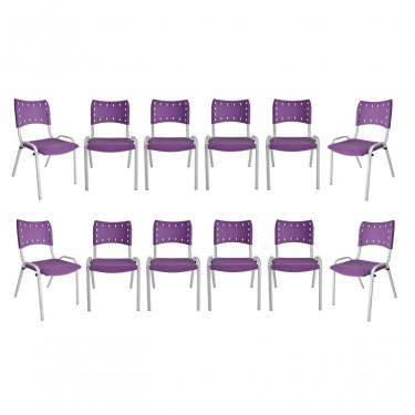 Imagem de Kit 11 Cadeiras Iso Escritório Comércio Roxo Base Branca