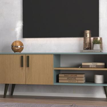 Imagem de Rack 123 Cm Com 2 Portas Catar Sala De Estar Cinza-nogal