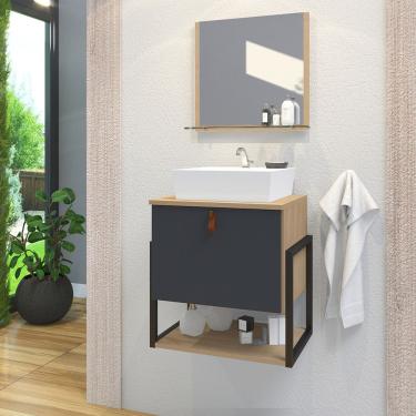 Imagem de Gabinete De Banheiro Vegas 1 Prateleira 1 Porta 45cm Freijó E Cinza Titanium - Cinza