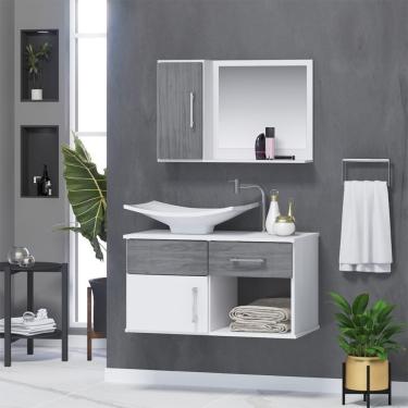 Imagem de Gabinete De Banheiro Inferior E Superior New Stilo 2 Portas 1 Gaveta Cor Cinza Rovere - Cinza
