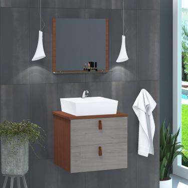 Imagem de Gabinete De Banheiro Suspenso 2 Gavetas Berlim 45cm Natura E Cinza Rovere - Cinza