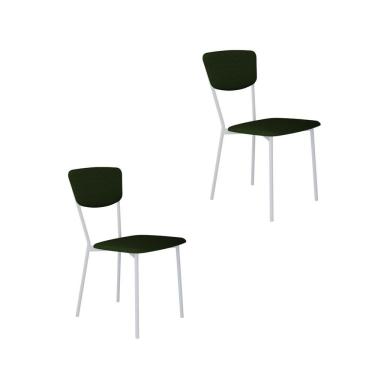 Imagem de Cadeira Fixa Estofada Vintage Retrô Com 4 Unidades Verde Musgo-branco Fosco