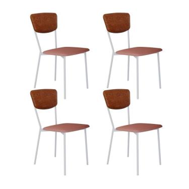 Imagem de Cadeira Fixa Estofada Vintage Retrô Com 4 Unidades Rose-caramelo-branco