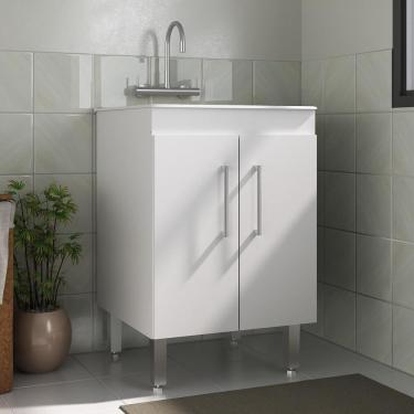 Imagem de Tanque De Lavanderia 45 Litros Com Gabinete 2 Portas Multimóveis Cr30038 Branco