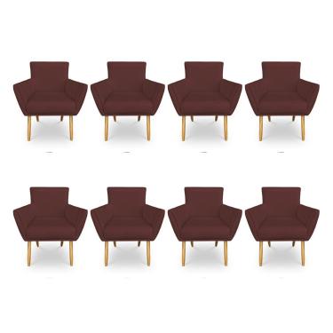 Imagem de Kit 8 Poltronas Decorativa Leticia Suede Marsala Pés Palito Castanho - Pallazio