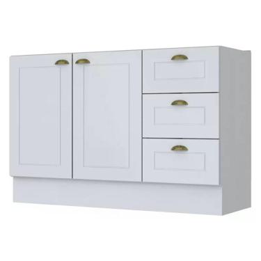 Imagem de Balcão Pia 2 Portas E 3 Gavetas 120cm Americana Branco - Móveis Henn Branco Hp