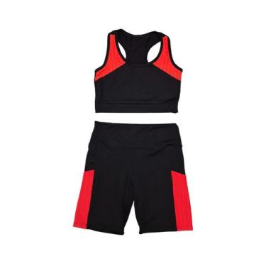 Imagem de Conjunto Academia Cropped + Bermuda Legging Feminino - Olv Jeans, Pret