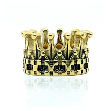 Imagem de LAFATINA Anéis de coroas do Reino Real para homens e mulheres de aço inoxidável rei rainha cavaleiro anel dominador, tamanho 7-13, Aço inoxidável, ouro, aço inoxidável
