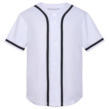 Imagem de QTWW INC Camisa de beisebol infantil para meninos, camisa de botão, manga curta, hip hop, uniformes esportivos personalizados para meninas branco-6T