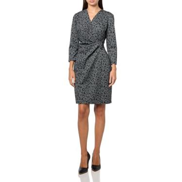 Imagem de Anne Klein Vestido feminino com manga 3/4 com estampa animal, Cinza/preto, 42