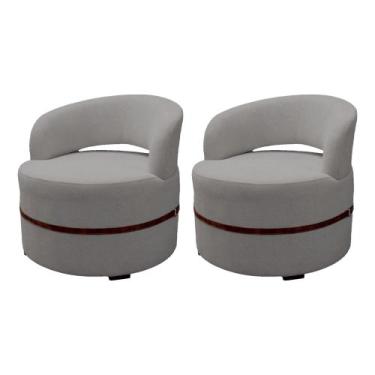 Imagem de Kit 2 Poltronas Decorativa Luana Estofada para Sala Linho Cinza - IDEA