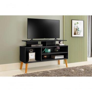 Imagem de Rack Lion Sala Estar Estante Com Nichos E Prateleiras Cor:preto/canela