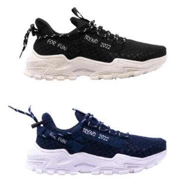 Imagem de Kit 2 Tênis Masculino Rekoba Live For Fun Original, Branco, Marinho, 3