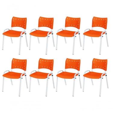 Imagem de Cadeira Iso Base Branco Igreja, Escola, Escritório - Laranja Kit 8 Peças