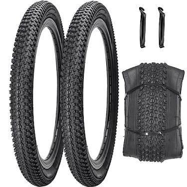 Imagem de Pacote com 2 pneus de bicicleta MTB de 45,7 cm x 5,4 cm com 2 alavancas de substituição de pneus de bicicleta para trilha estrada cidade parque pavimento superfície (18x2.125-2 pneus 2 alavancas)