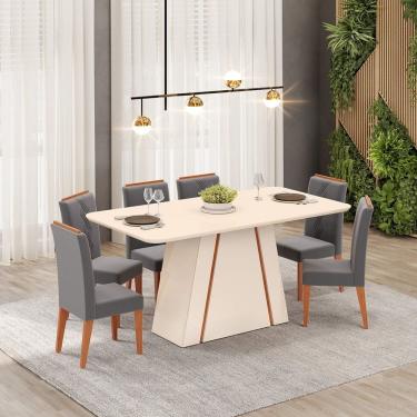 Imagem de Mesa Gabi 1,70 Com 6 Cadeiras Yasmin Off White- Freijo- Lunar