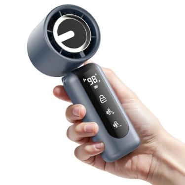 Imagem de AGEYOU Mini ventilador portátil portátil, velocidade (1-100) ventilador pessoal turbo ajustável, bateria recarregável de 4000 mAh, tela digital AI, presentes para mulheres, homens, acampamento, viagem