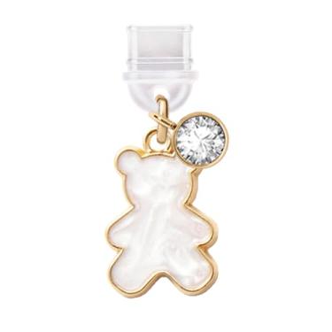 Imagem de ELISE & FONDA Porta de carregamento tipo C TP719 plugue antipoeira pequeno urso de pelúcia pingente de celular para iPhone 15/16/Samsung/OnePlus/Xiaomi/oppo telefones Android (branco)