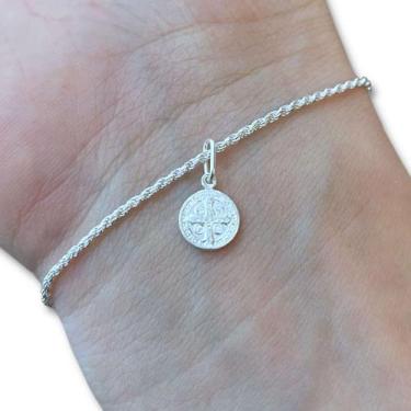 Imagem de Pulseira Cordão Baiano São Bento Prata 925 Feminina Legítima - Hakuna 