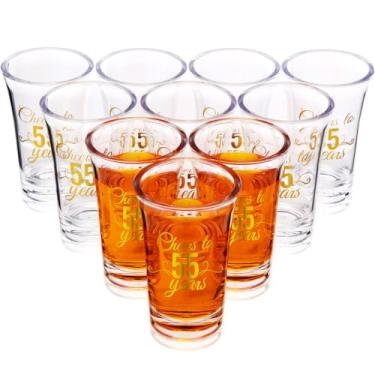 Imagem de Sliner Pacote com 48 copos de shot de aniversário a granel inquebráveis 40/45/50/55/60 anos copo de shot base grossa mini copo de vinho de plástico transparente lembrancinhas de aniversário para