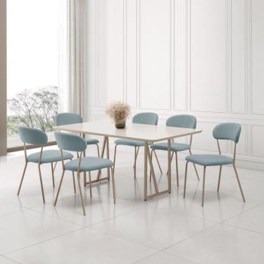 Imagem de Conjunto Sala de Jantar com 6 Cadeiras Betina Champagne/ Verde Claro / Off White