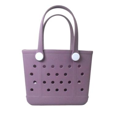 Imagem de Uwooq Bolsa pequena de praia, mini bolsa de borracha portátil para mulheres, 28 x 21,6 cm x 11,4 cm, à prova d'água, linda bolsa de praia para esportes, Pequeno-roxo e vermelho, Linda bolsa de praia