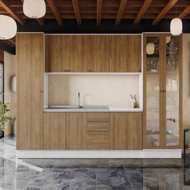 Imagem de Cozinha Modulada Celeste Kappesberg 100% Mdf Branco/nogueira 300cm