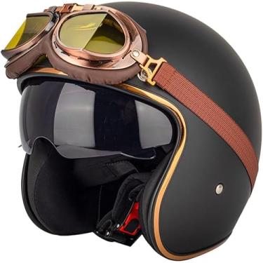 Imagem de Capacete Feminino Aberto Capacete Retro Motocicleta Com Óculos Couro Vintage Pu Abs Capacete De Motocicleta Meia Face, CC17, L/59-60cm