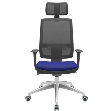 Imagem de Cadeira Office Brizza Tela Preta Com Encosto Assento Aero Azul Autocom