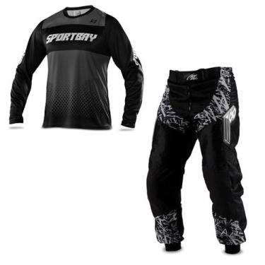 Imagem de Conjunto Roupa Motocross Trilha Enduro Calça Insane In Black Camisa Sp