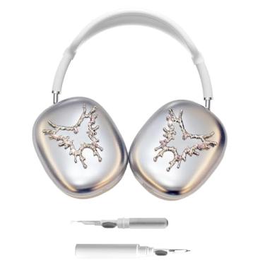 Imagem de Capa para AirPods Max, capa de fone de ouvido de TPU macio prateado para AirPod Max USB-C (2024/2020), acessórios fofos protetor compatível com Apple AirPods Max, para mulheres (borboleta)