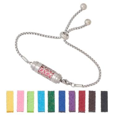 Imagem de arricraft Pulseira com difusor de óleo essencial, 23 cm de comprimento, aço inoxidável, ajustável, com 10 almofadas de refil para o dia das mães, aniversário