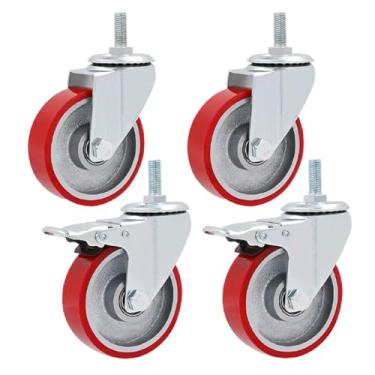 Imagem de 4 Pack Roda De Rodízio Giratório Pesado Industrial Núcleo De Ferro Poliuretano Pu, Roda De Substituição Universal, Para Carrinhos, Móveis, Bancada De Trabalho, Brake+universal, 100mm/4in