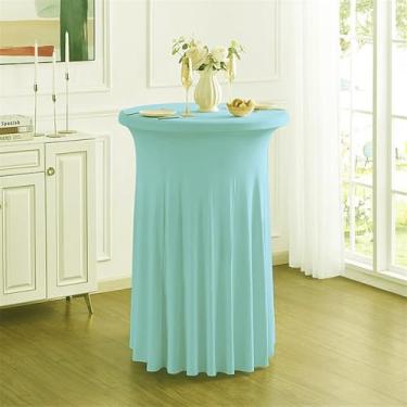 Imagem de Toalha de mesa redonda de elastano com saia elástica, 1 peça, para mesa alta ajustada, bar, festa de casamento, azul claro, 80 x 110 cm x 1 peça