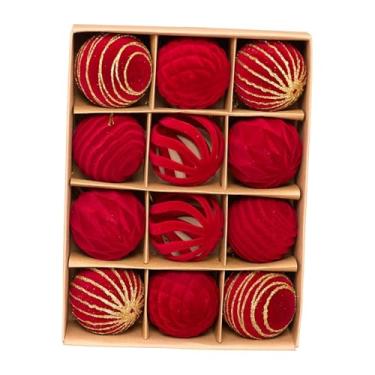 Imagem de Vaveren Enfeites de bola vermelha para árvore de Natal 12x6 cm, material flocado, decoração versátil para centro de mesa, leve