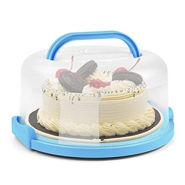 Imagem de Porta-bolo com alça – Recipiente redondo de armazenamento de bolo de 25,4 cm com tampa – Suporte de cupcake com tampa para doces, tortas e muffins (cor azul)