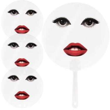 Imagem de Gucilaly 4-PCS Portable Handheld Fans, Transparent Round Fans with Eyes and Lips Design, Funny Prank Gifts, Suitable for Party Games,Concert Support and Photography Props，Front Face