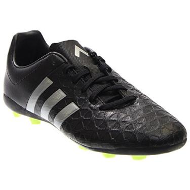 Imagem de adidas Tênis de futebol Performance Ace 15.4 FG J (criança pequena/criança grande), Preto/prata metálico/amarelo solar, 4 Big Kid