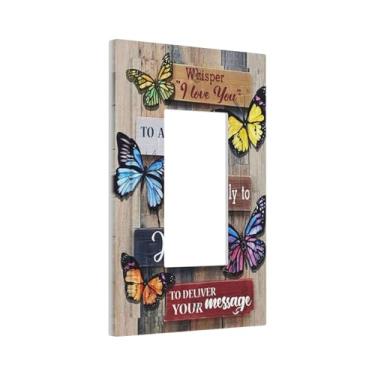 Imagem de Butterfly Wood House 1 Gang Rocker/GFCI interruptor de luz de tomada placa de parede placa frontal decorativa para banheiro, casa, sala de estar, quarto, decoração