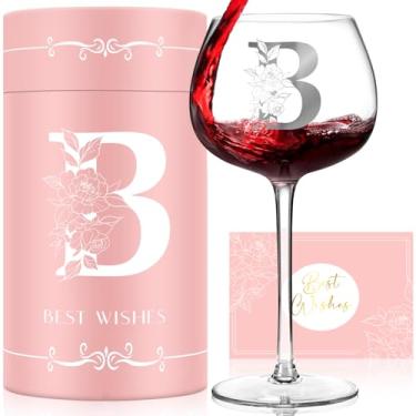 Imagem de Presentes personalizados para mulheres, monograma A-Z taça de vinho presentes personalizados, presentes exclusivos de aniversário e Natal para mulheres, caixa inicial de taças de vinho para ela, mãe