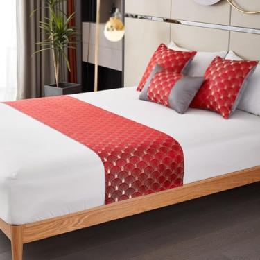 Imagem de Cachecol de corredor de cama de hotel, colchas, decoração de cama geométrica macia, protetor de cama para quarto de casamento para cama de solteiro queen size - vermelho||50 x 240 cm para cama de 1,8