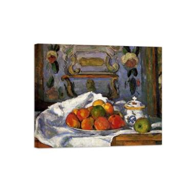 Imagem de Natureza Morta Quadro Parede em Tela-Famosas Pinturas para Sala de Jantar-Prato de maçãs-Decoração Cozinha Vintage 20x25cm Tela Embrulhada