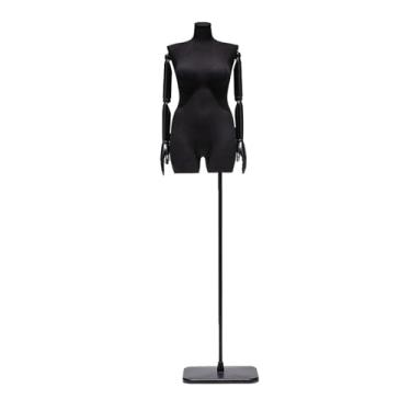 Imagem de Manequim feminino de varejo com braços giratórios, altura ajustável de 69 a 92 polegadas, torso de manequim, base de metal removível(Black)
