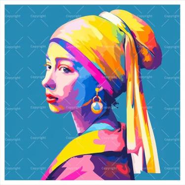 Imagem de TAOPAOLAB Kit de pintura digital de retrato pop art para adultos - DIY menina com brinco de pérola, pintura a óleo sobre tela 20 x 20 cm, kit de tinta acrílica emoldurada, bom para iniciantes